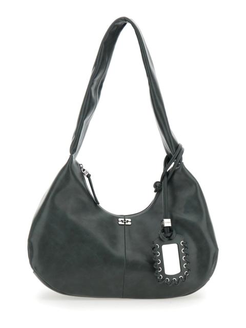 GANNI Ganni Women 'Bou' Black Medium Shoulder Bag With Single Shoulder Strap And Tonal Logo Plaque On The 