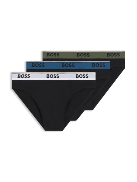 BOSS THREE-PACK OF LOGO-WAISTBAND BRIEFS IN STRETCH COTTON