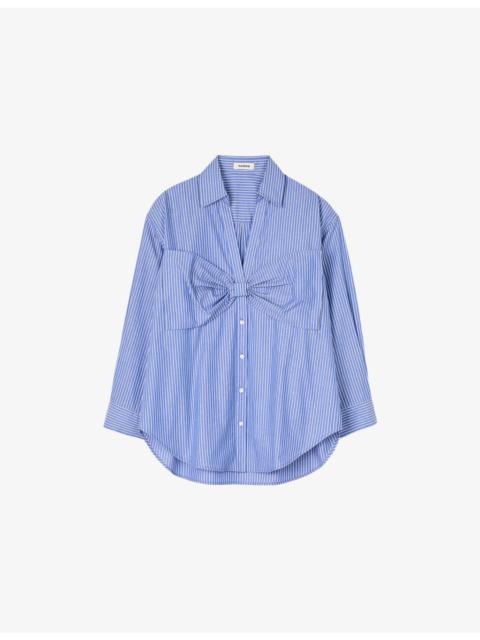 Sandro Striped Bow-Embellished Cotton Shirt
