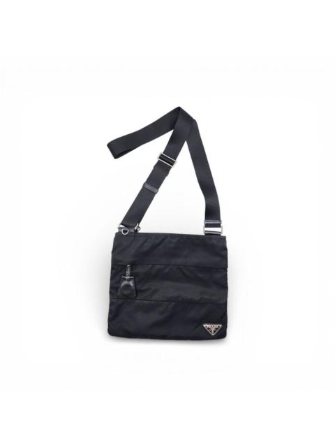 Prada Triangle Logo Nylon and Leather Crossbody Shoulder Bag Black