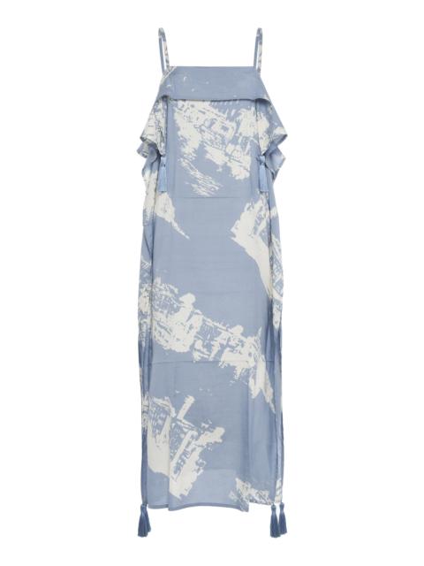 Bottega Veneta Draped Silk-Cotton Midi Dress blue
