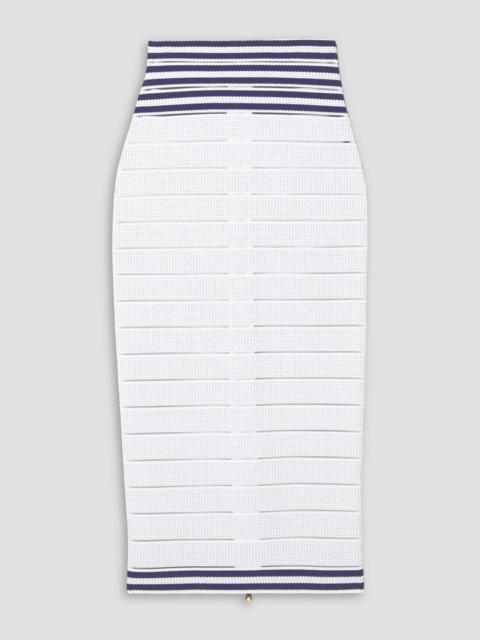 Balmain Striped stretch pointelle-knit pencil skirt