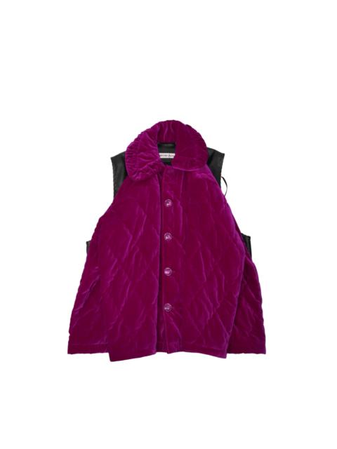 BALENCIAGA [Runway] Balenciaga Hybrid Fringe Leather Vest Quilted Velvet Jacket (XS/F36) - Brand New