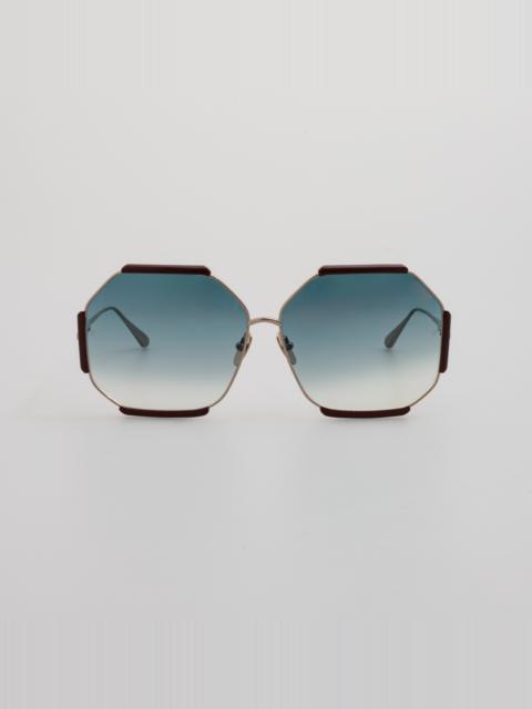 LINDA FARROW Margot Hexagon Sunglasses in Aqua