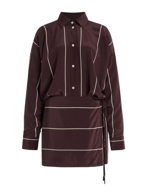 BONDI BORN® Orta Striped Silk Mini Wrap Shirt Dress brown