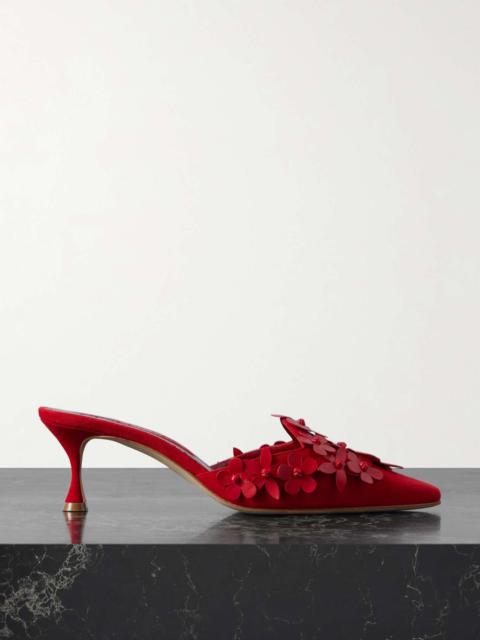 Harnes 50 appliquéd suede mules Red