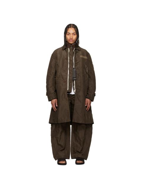 sacai Khaki Treated Nylon Twill Coat