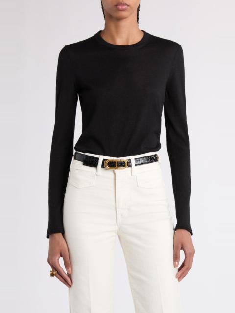 TOM FORD Fine Gauge Cashmere & Silk Crewneck Sweater in Lb999 Black at Nordstrom