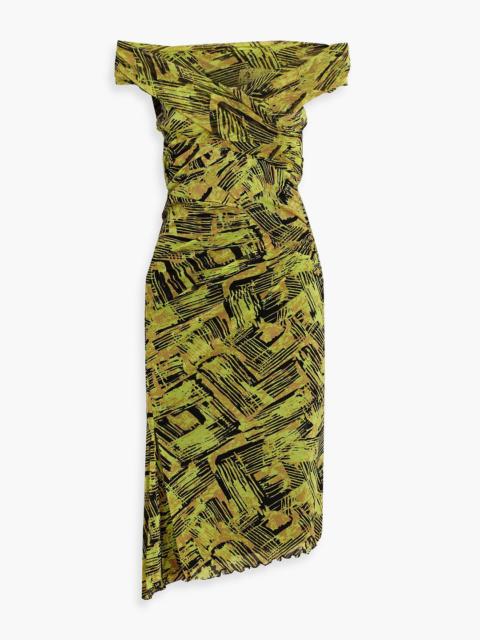 DIANE VON FURSTENBERG Lovina off-the-shoulder ruched printed mesh dress
