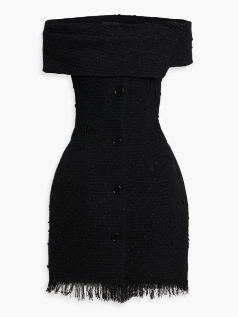 Oscar de la Renta Off-the-shoulder cotton-blend bouclé-tweed mini dress