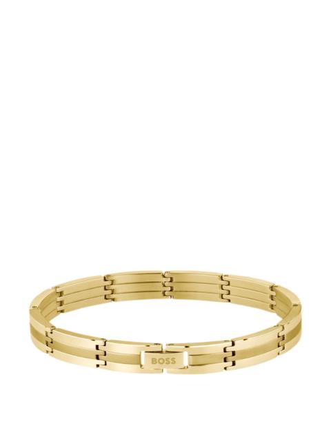 BOSS GOLD-EFFECT STRIPED CUFF WITH LOGO CLASP