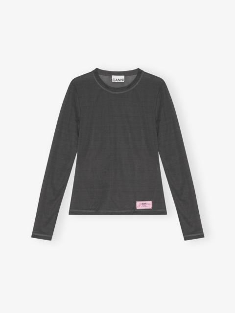 GANNI BLACK SHEER MESH JERSEY LONG SLEEVE TOP