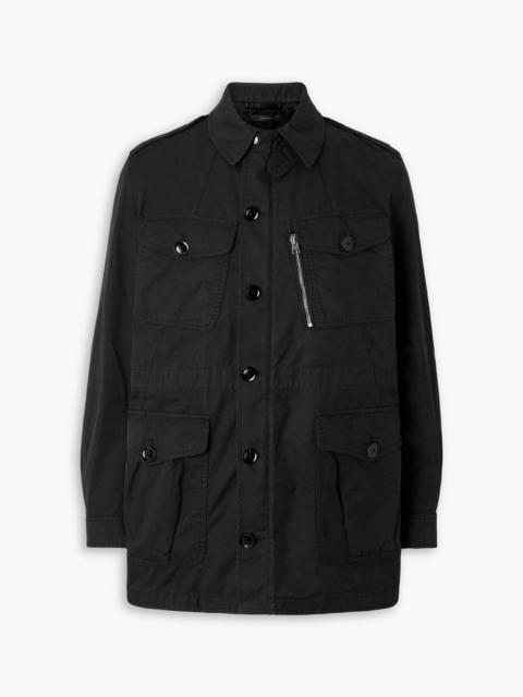 TOM FORD Leather-trimmed cotton-twill field jacket