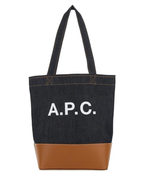 A.P.C. Two-tone denim and leather Axelle shopping bag