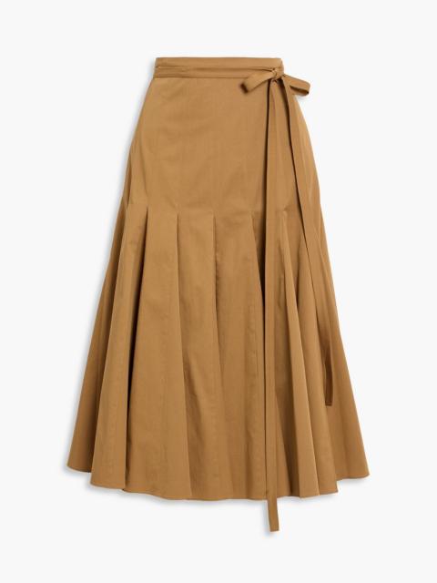 Another Tomorrow Pleated cotton-blend twill midi wrap skirt