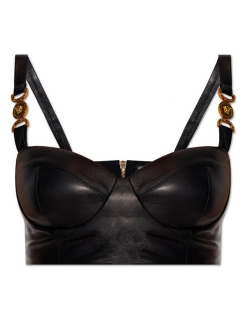 VERSACE Medusa Lambskin Leather Bralette Top