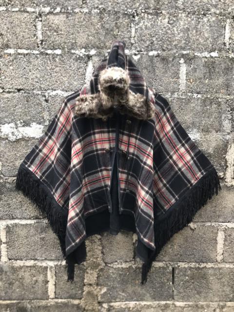 Other Designers Vintage - 🌟Snarl Extra Plaid Faur Fux Hooded Poncho/Cape