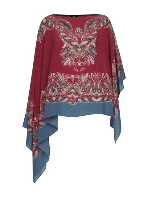 Etro Multicolor printed crêpe de Chine silk poncho top