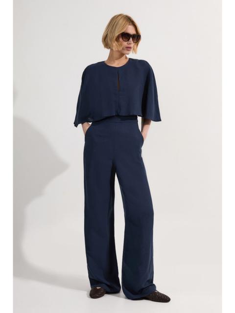 KAREN MILLEN Premium Tailored Linen Drama Cape Jumpsuit