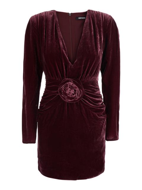 ROTATE Rotate Women Bordeaux Mini Dress With V-Neck And Floral Detail On The Front In Velvet For Women