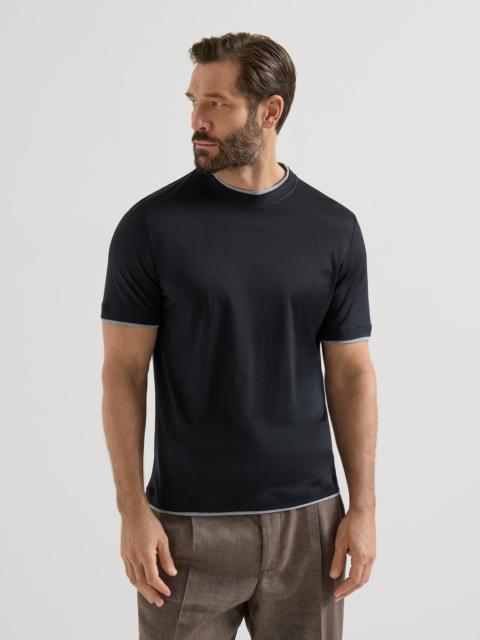 Brunello Cucinelli Silk and cotton jersey crew neck T-shirt with faux-layering
