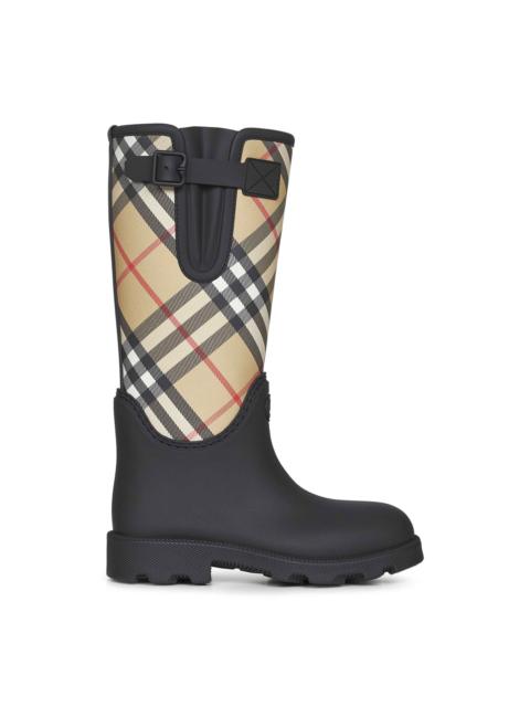 Burberry Women Black Rubber Marsh Stamp High Rain Boots
