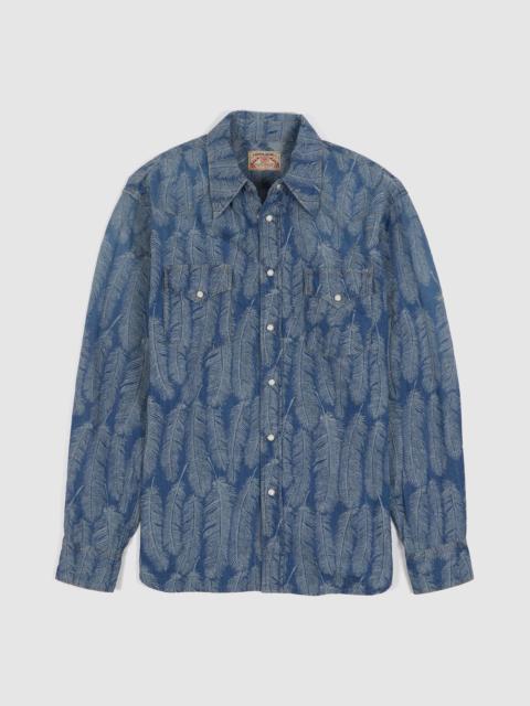 Kapital Kapital Ripped Back Jacquard Indigo Feathers Shirt