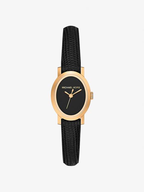 MICHAEL KORS Petite Maude Gold-Tone and Lizard Embossed Leather Watch