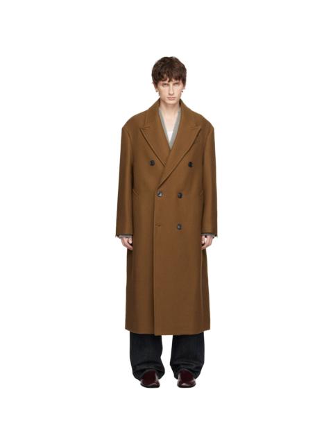 AMI Paris Brown Wool Double Breasted Long Coat