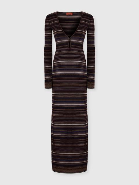 Missoni Missoni Long Dress With V-neck In Ribbed Knit in Brown & Purple at Nordstrom