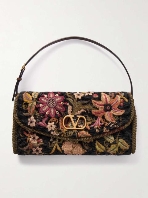 Vain leather-trimmed beaded embroidered tote Brown