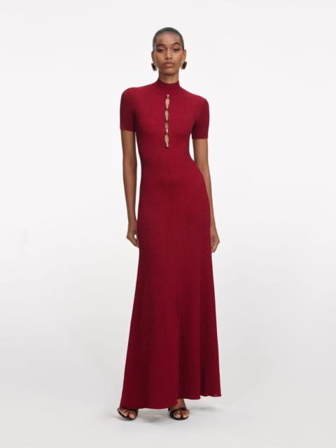 self-portrait Red Lurex Knit Maxi Dress