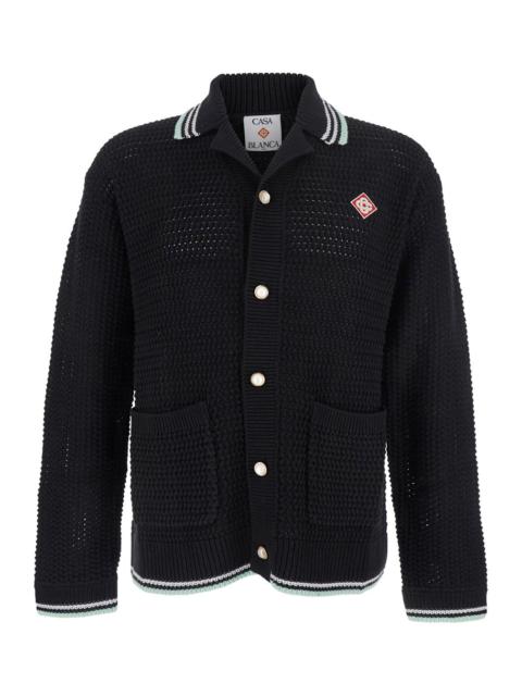 CASABLANCA Casablanca Men Black Cardigan With Logo Patch On The Front In Cotton Man