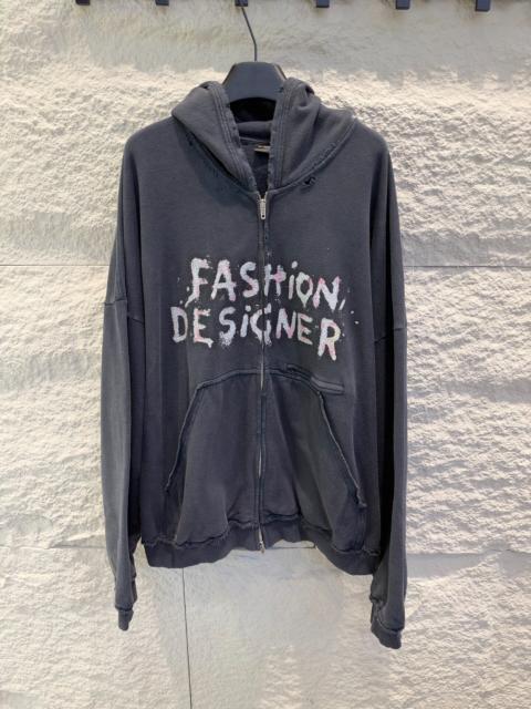 BALENCIAGA Balenciaga FASHION DESIGNER Black Zip-Up Hooded Sweater