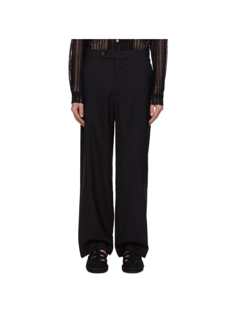 Black Tropical Wool Side Buckle Trousers