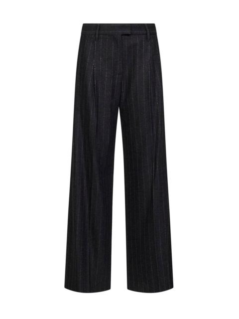 Brunello Cucinelli Brunello Cucinelli Women Anthracite Sequin Pinstriped Wool Blend Loose Pleated Trousers