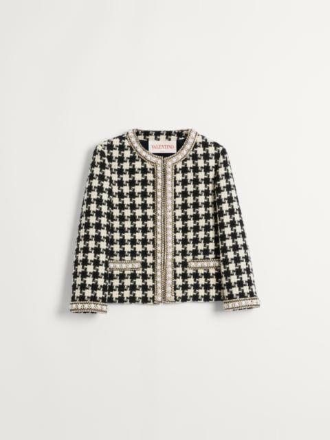 Valentino EMBROIDERED JACKET IN DAMIER LIGHT TWEED