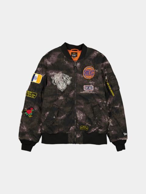 ALPHA INDUSTRIES NEW YORK KNICKS X ALPHA X NEW ERA MA-1 BOMBER JACKET (BLACK CAMO)