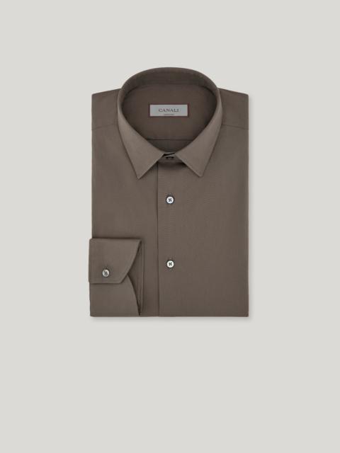 Canali REGULAR FIT SHIRT IN BROWN STRETCH COTTON