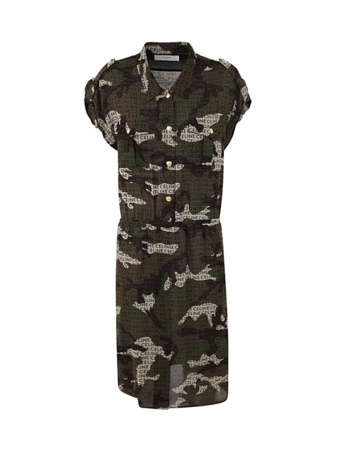 CELINE Robe Chemise Poches Army