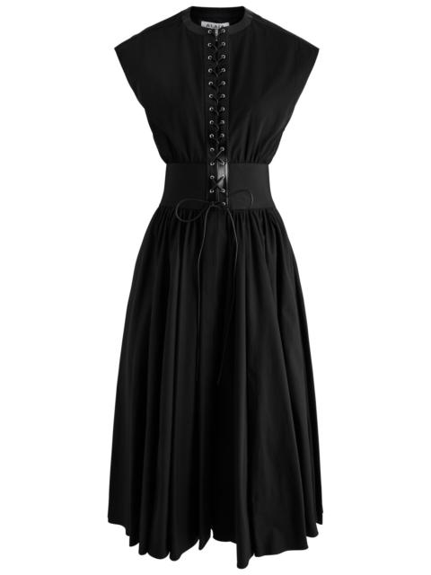 Lace-up cotton-poplin midi dress