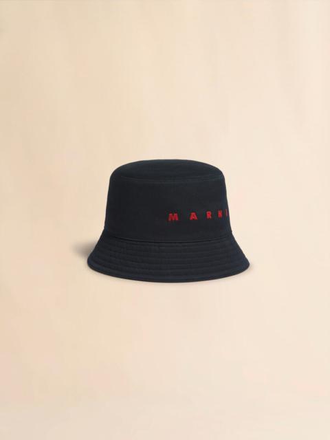Marni BLACK ORGANIC GABARDINE BUCKET HAT WITH EMBROIDERED LOGO