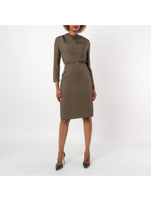 Other Designers Bally Military Green Cowl-Neck Belted Midi Dress