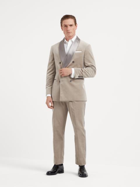 Brunello Cucinelli Cotton velvet tuxedo with one-and-a-half breasted shawl lapel jacket and pleated trousers