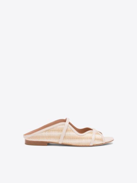 MALONE SOULIERS Norah White Stripe Raffia Flat Sandals