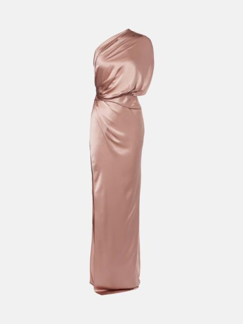 THE SEI Draped one-shoulder silk satin gown