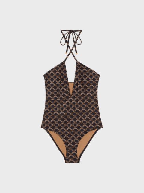CELINE Monogrammed matte jersey swimsuit