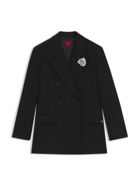HUGO OVERSIZED-FIT BLAZER WITH RHINESTONE LAPEL BROOCH