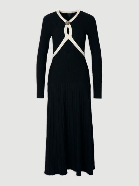 KAREN MILLEN Petite Rib Knit Trim Detail Full Skirt Midi Dress