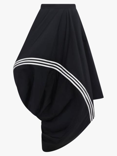 Y-3 WIRE DRAPE ASYMMETRIC MIDI SKIRT WITH STRIPE DETAIL | BLACK/WHITE